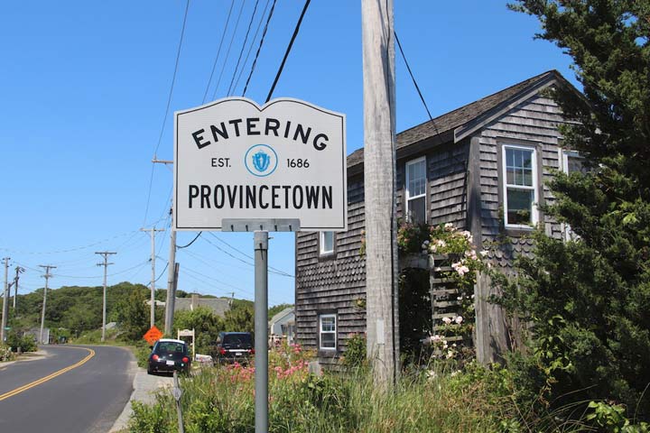 Entering Provincetown sign on Route 6A in North Truro